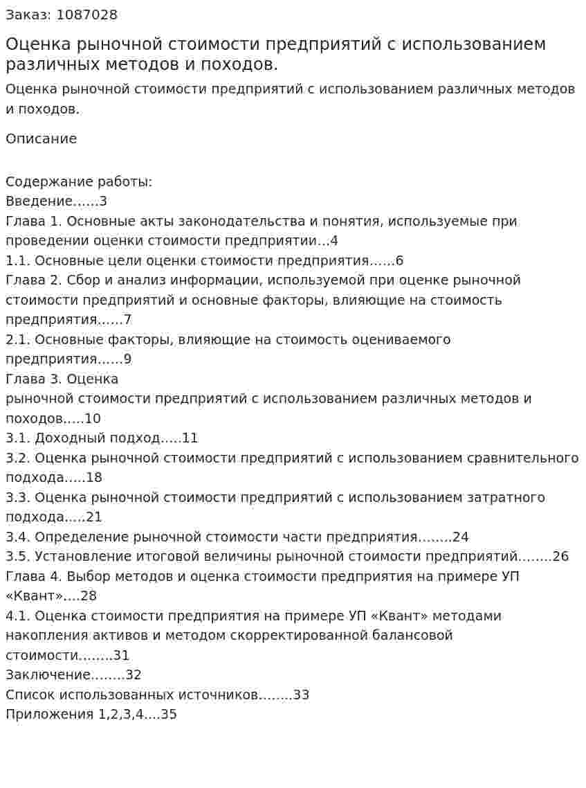 Оценка рыночной стоимости предприятий с использованием различных методов и походов. (курсовая работа) 