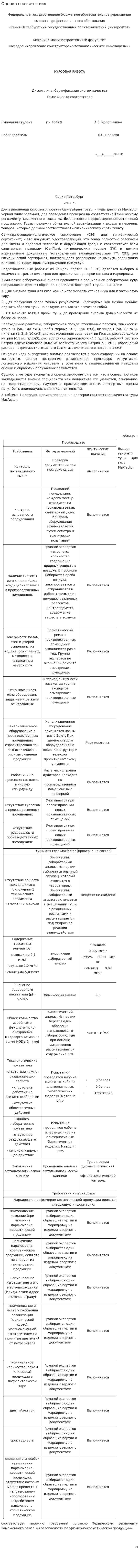 Оценка соответствия