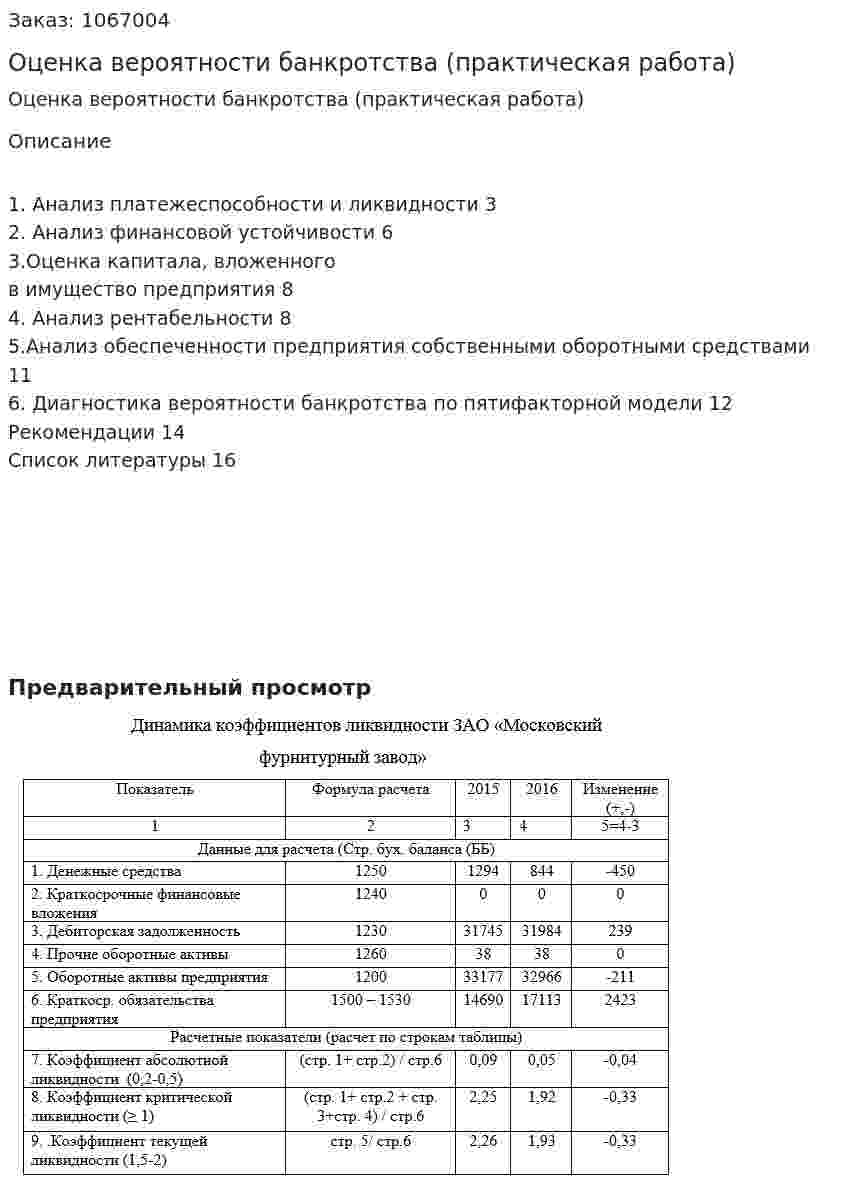 Оценка вероятности банкротства (практическая работа) 