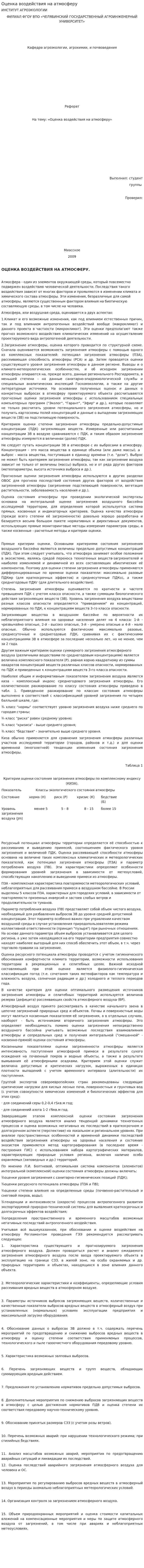 Оценка воздействия на атмосферу