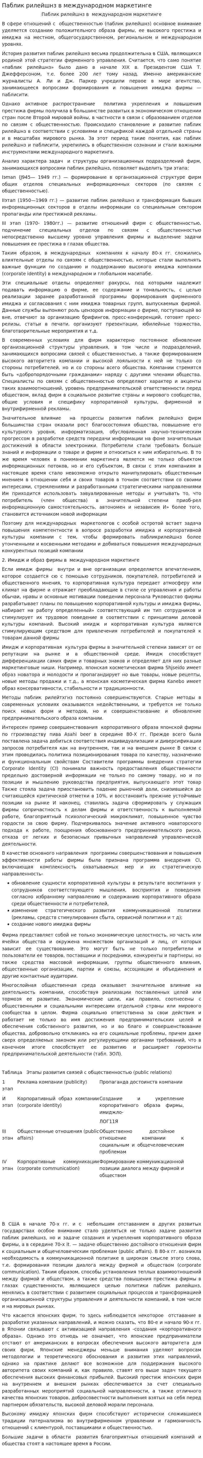 Паблик рилейшнз в международном маркетинге