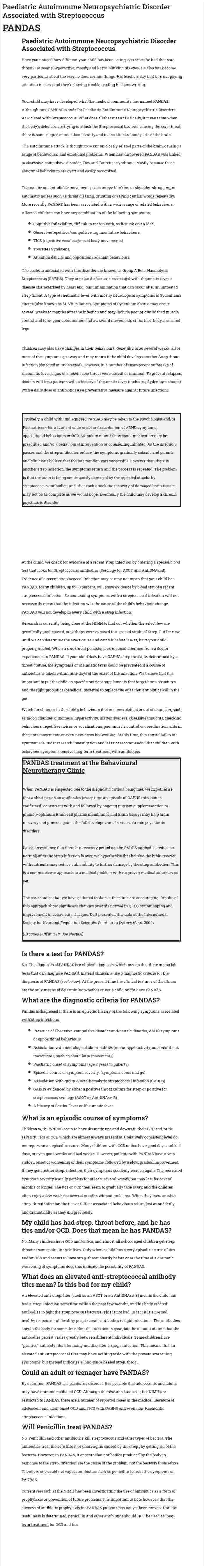 Paediatric Autoimmune Neuropsychiatric Disorder Associated with Streptococcus