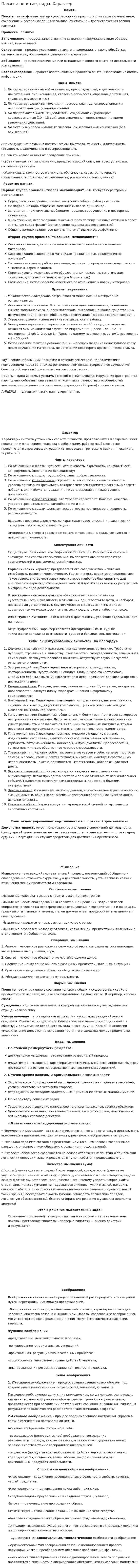 Память: понятие, виды. Характер
