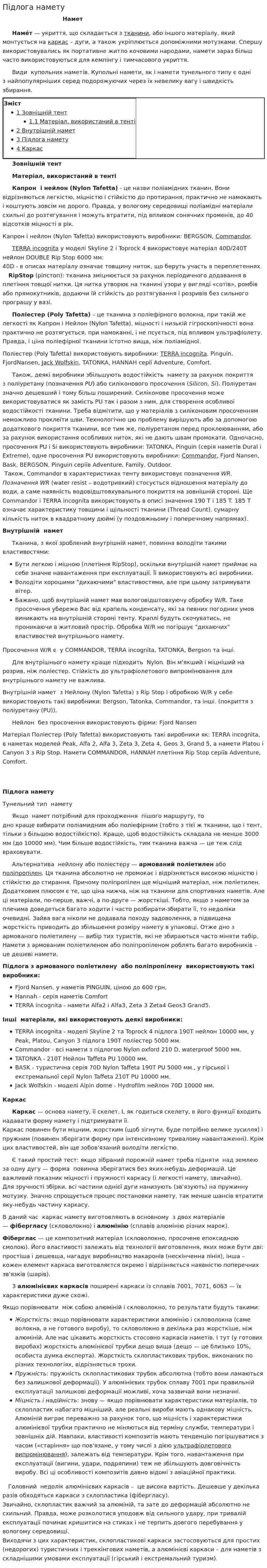 Підлога намету