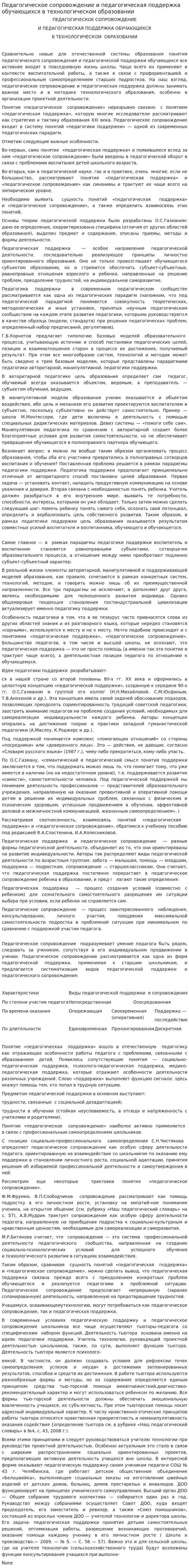 Педагогическое сопровождение и педагогическая поддержка обучающихся в технологическом образовании
