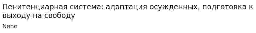 Пенитенциарная система: адаптация осужденных, подготовка к выходу на свободу