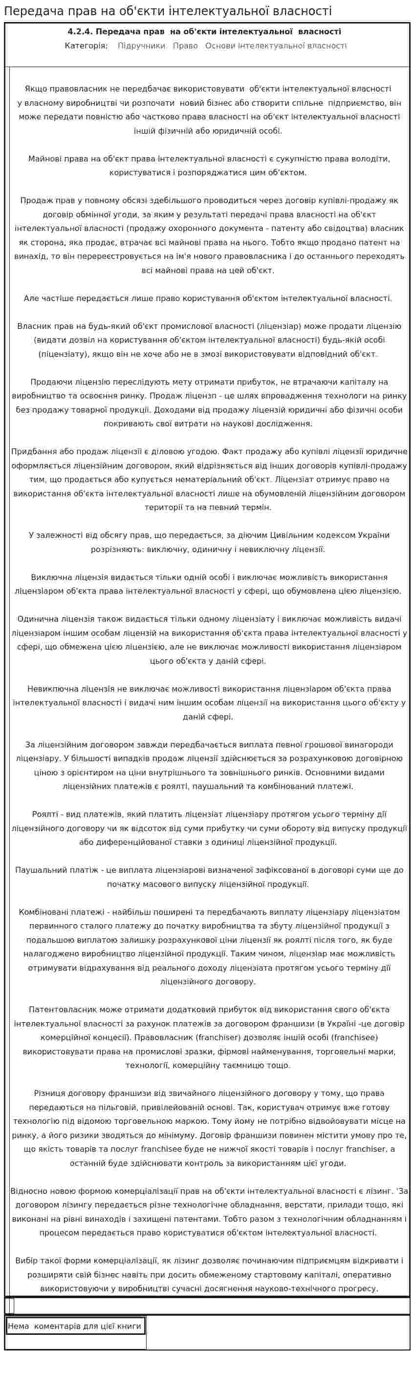 Передача прав на об'єкти інтелектуальної власності