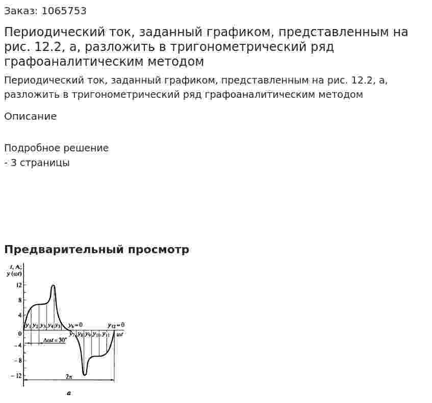 Периодический ток, заданный графиком, представленным на рис. 12.2, а, разложить в тригонометрический ряд графоаналитическим методом 