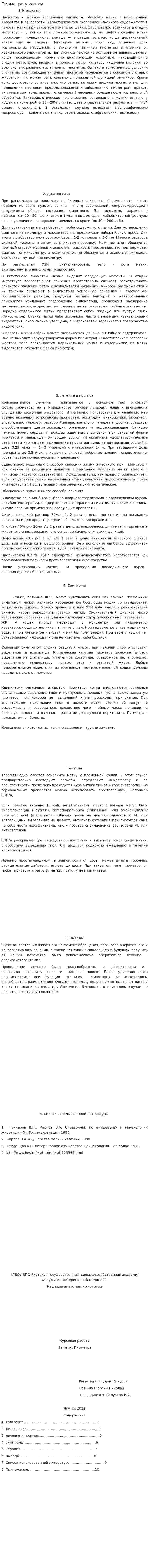 Пиометра у кошки