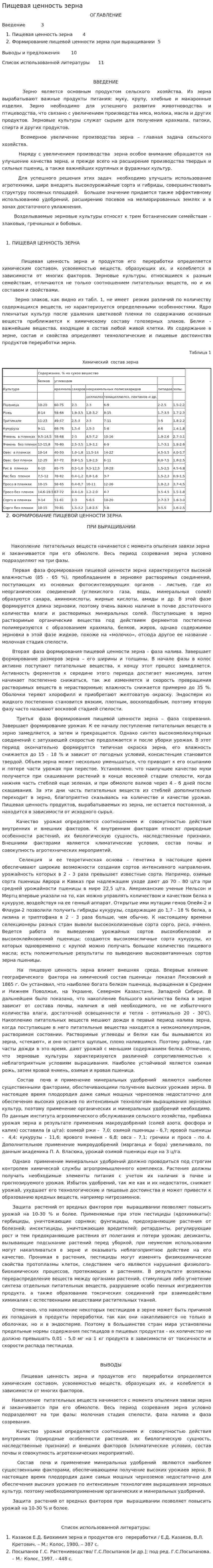 Пищевая ценность зерна