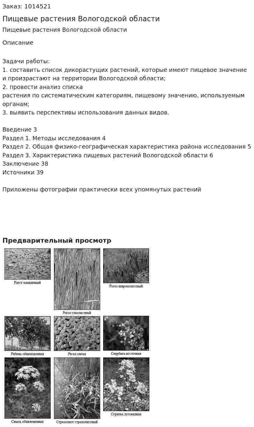 Пищевые растения Вологодской области (курсовая работа) 