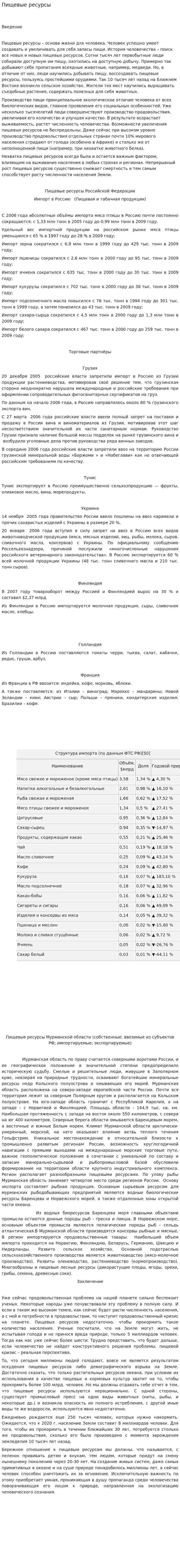 Пищевые ресурсы. 2