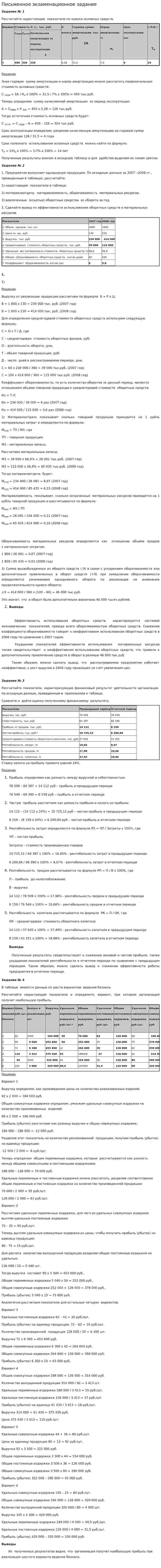 Письменное экзаменационное задание