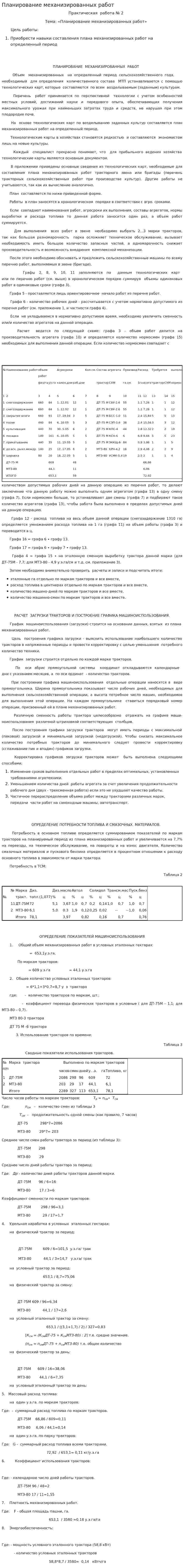 Планирование механизированных работ