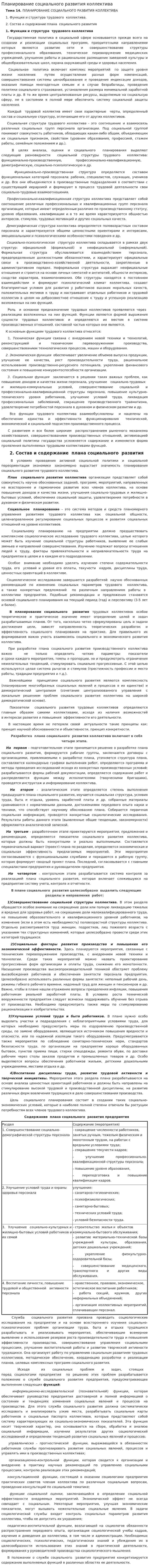 Планирование социального развития коллектива