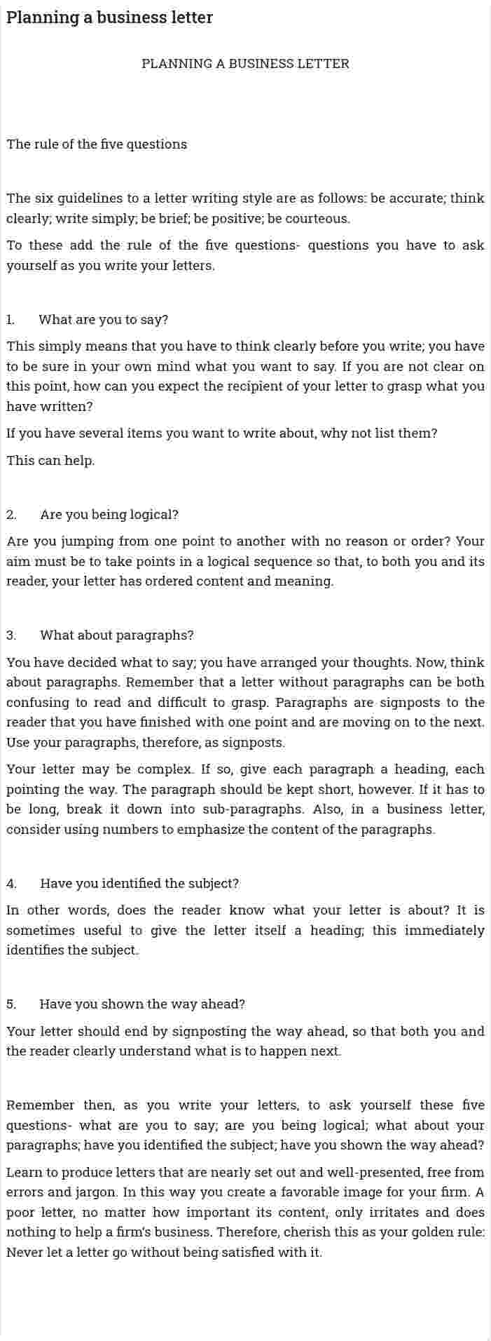 Planning a business letter