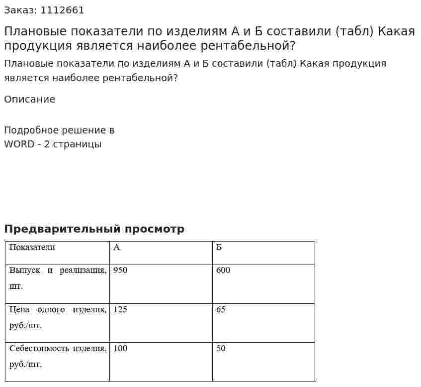 Плановые показатели по изделиям А и Б составили (табл) Какая продукция является наиболее рентабельной? 