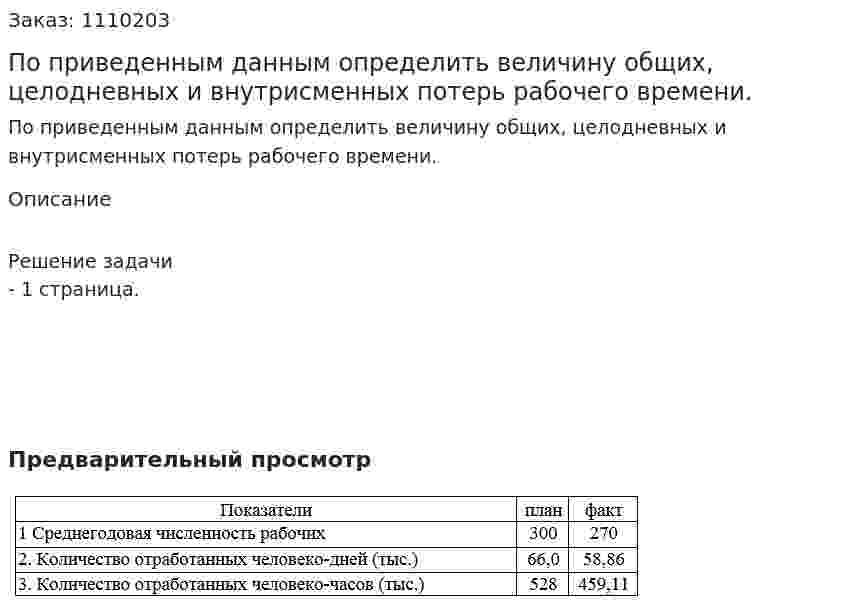 По приведенным данным определить величину общих, целодневных и внутрисменных потерь рабочего времени. 