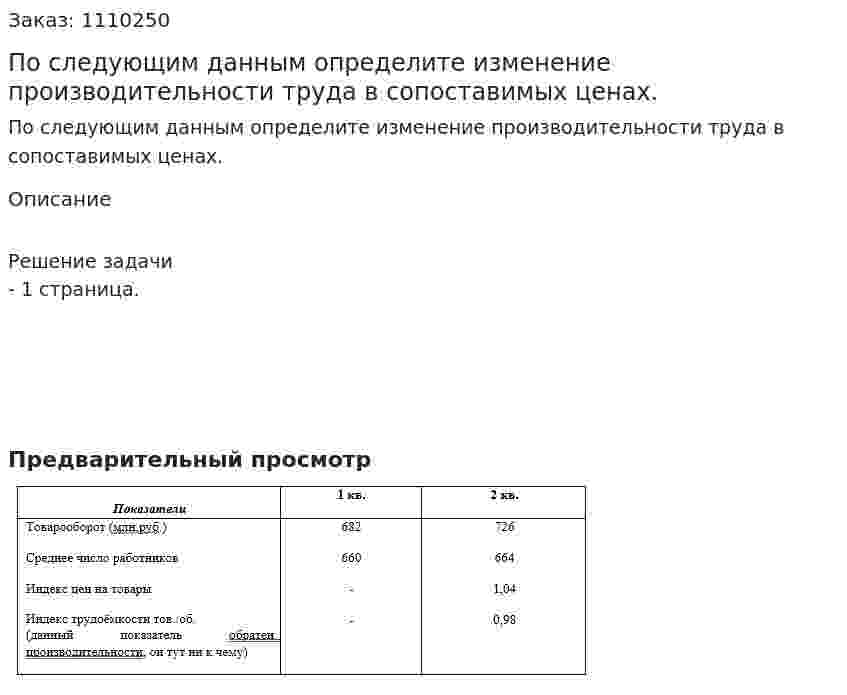 По следующим данным определите изменение производительности труда в сопоставимых ценах. 