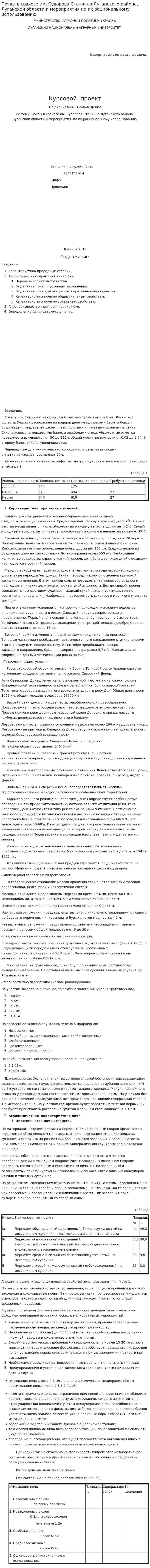 Почвы в совхозе им. Суворова Станично-Луганского района, Луганской области и мероприятия по их рациональному использованию