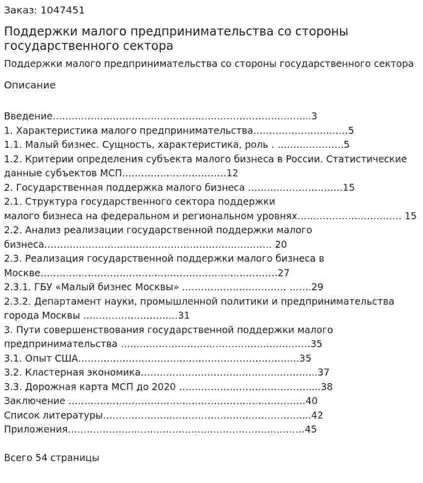 Поддержки малого предпринимательства со стороны государственного сектора (курсовая работа) 