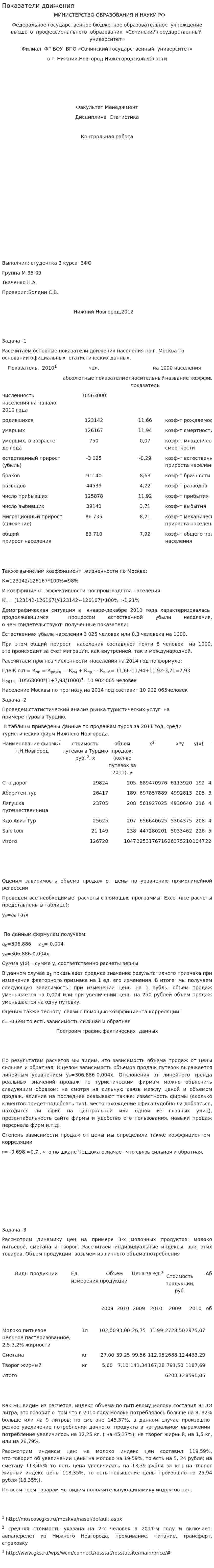 Показатели движения