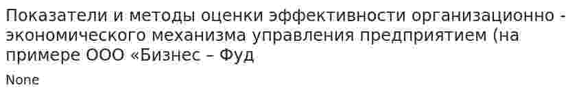 Показатели и методы оценки эффективности организационно - экономического механизма управления предприятием (на примере ООО «Бизнес – Фуд. 2