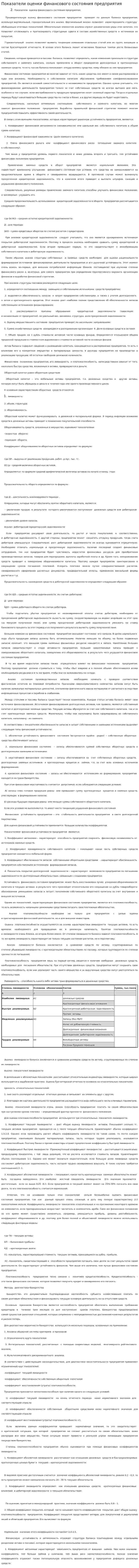 Показатели оценки финансового состояния предприятия