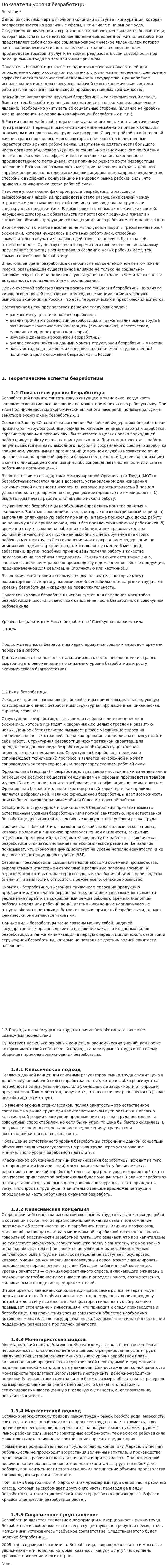 Показатели уровня безработицы