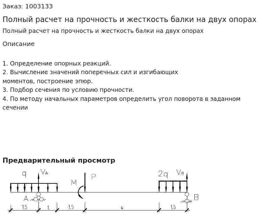 Полный расчет на прочность и жесткость балки на двух опорах 