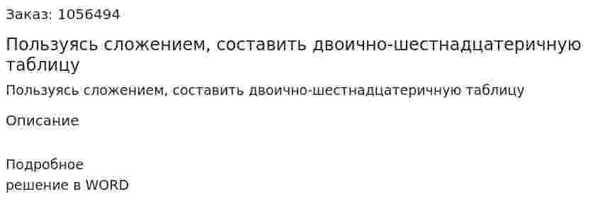 Пользуясь сложением, составить двоично-шестнадцатеричную таблицу 