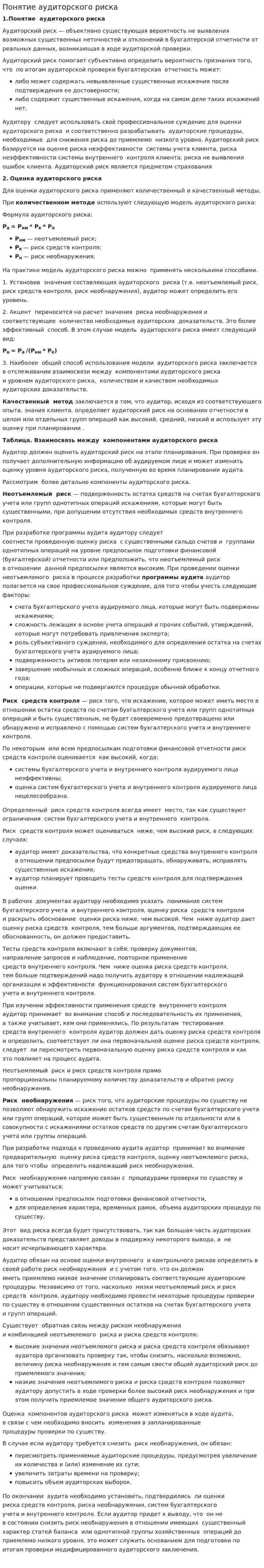 Понятие аудиторского риска