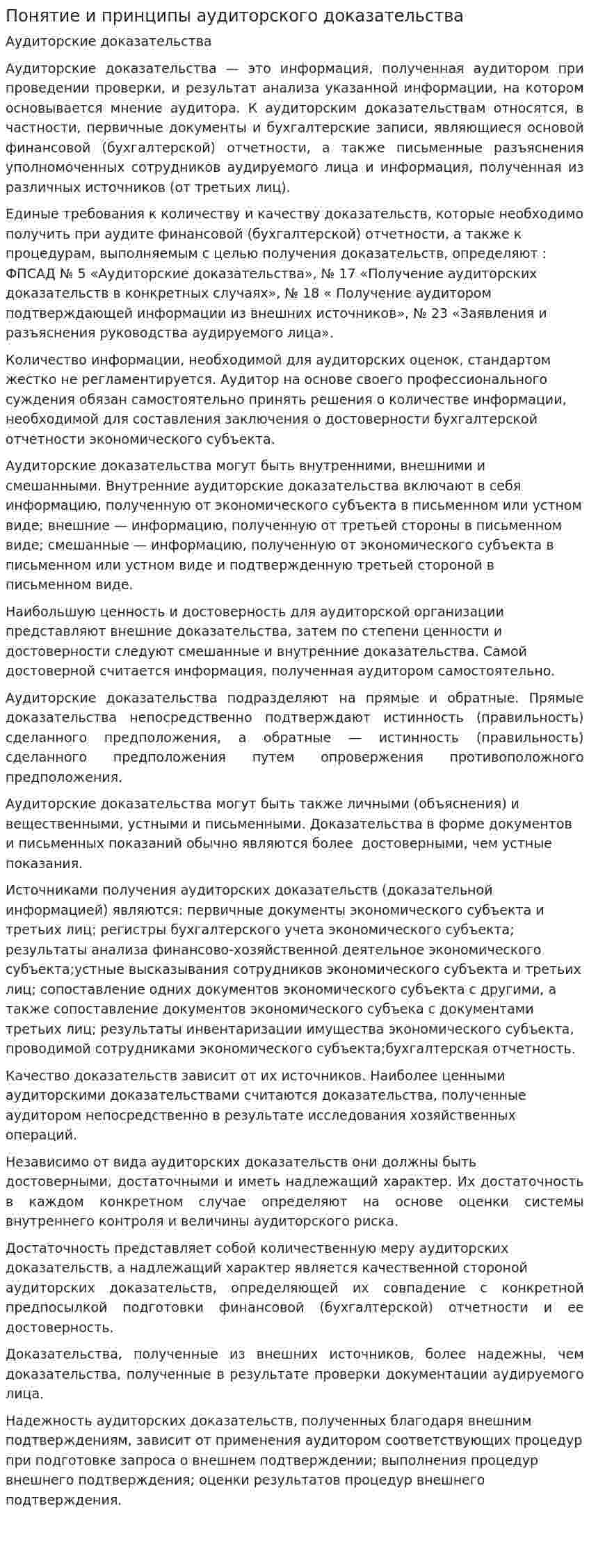 Понятие и принципы аудиторского доказательства