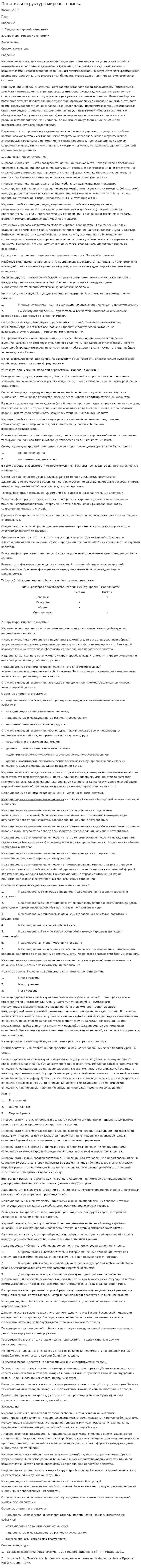Понятие и структура мирового рынка