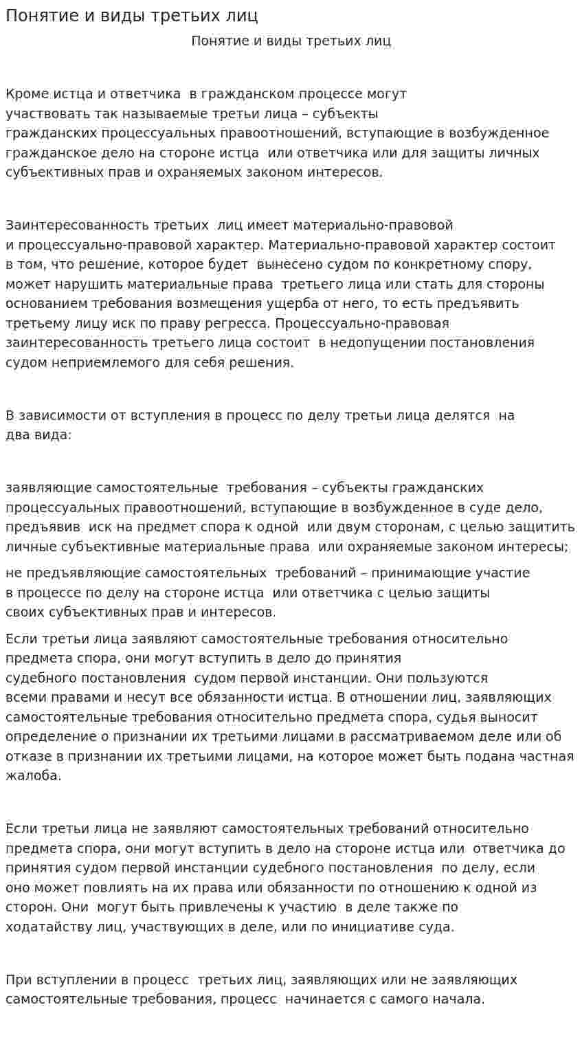 Понятие и виды третьих лиц