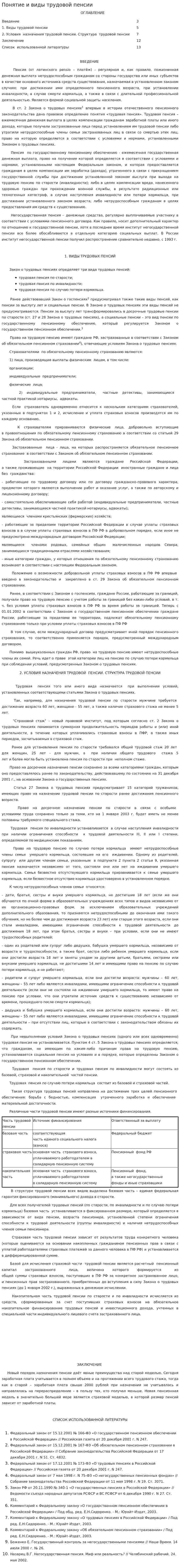 Понятие и виды трудовой пенсии