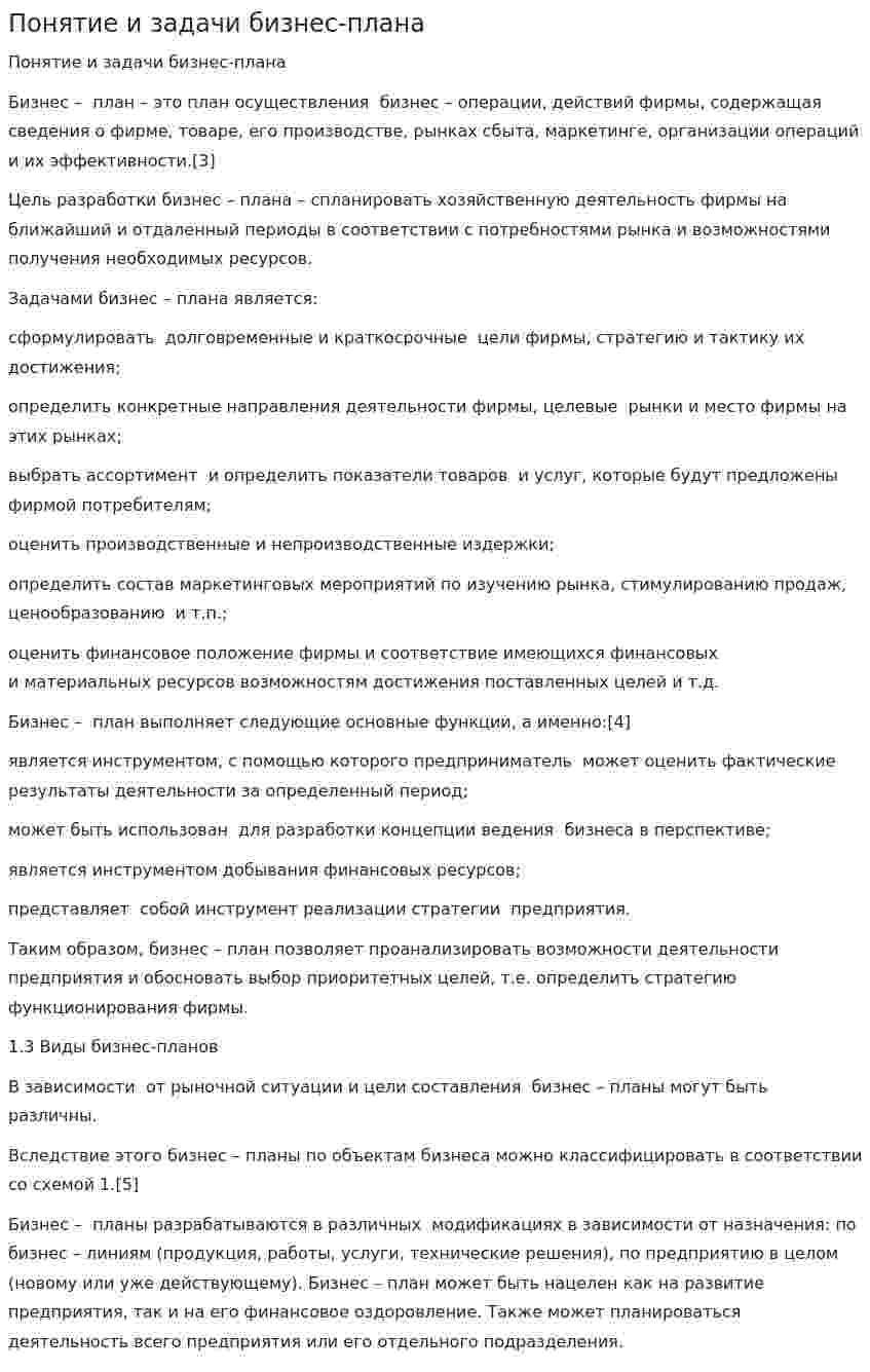 Понятие и задачи бизнес-плана
