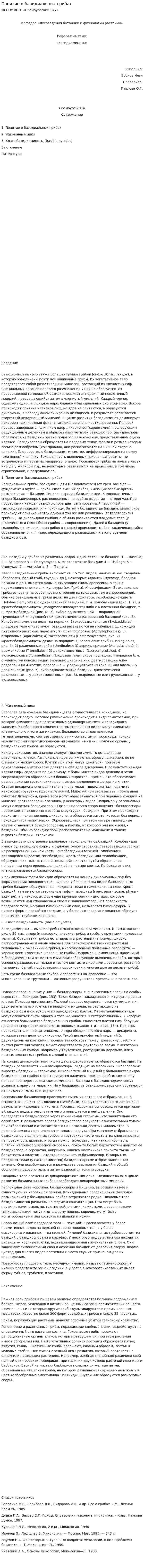 Понятие о базидиальных грибах
