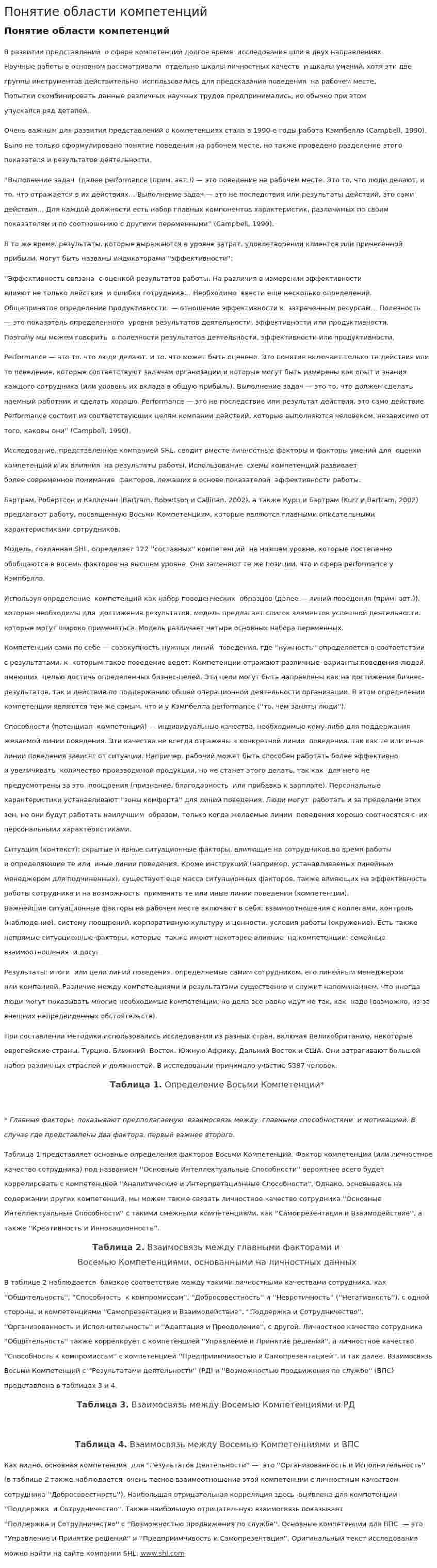 Понятие области компетенций
