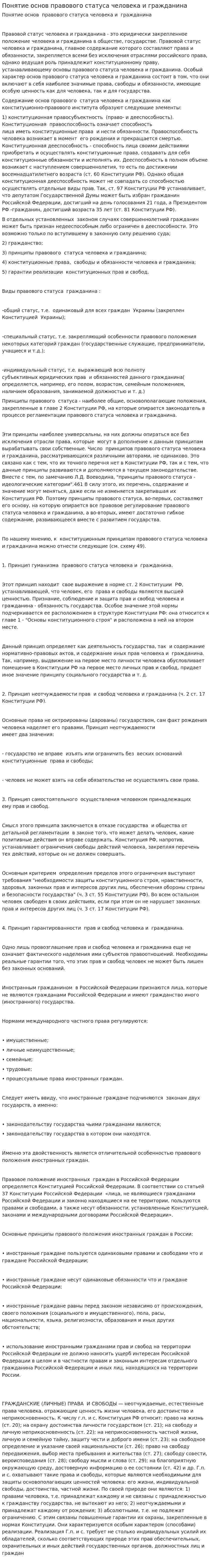 Понятие основ правового статуса человека и гражданина