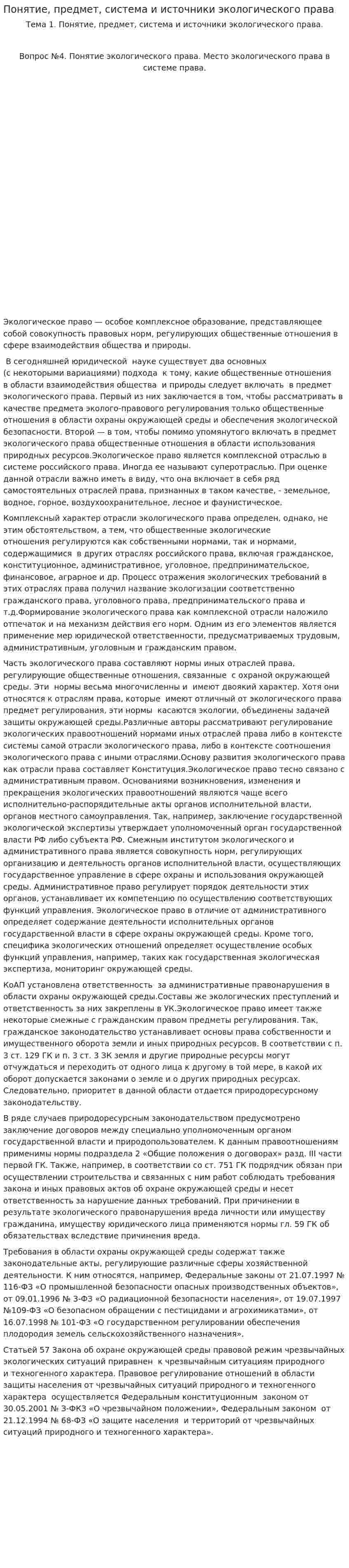Понятие, предмет, система и источники экологического права