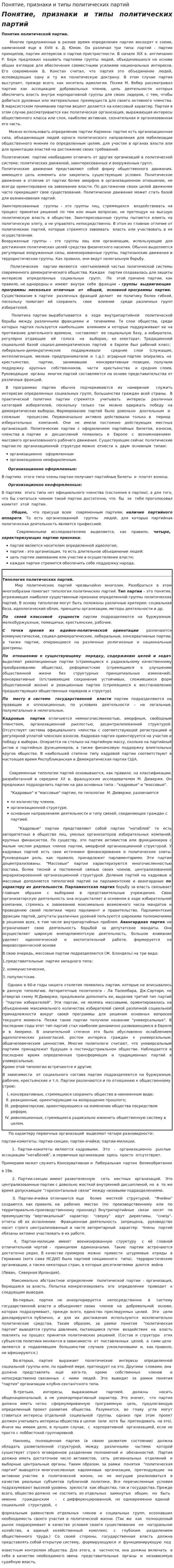 Понятие, признаки и типы политических партий