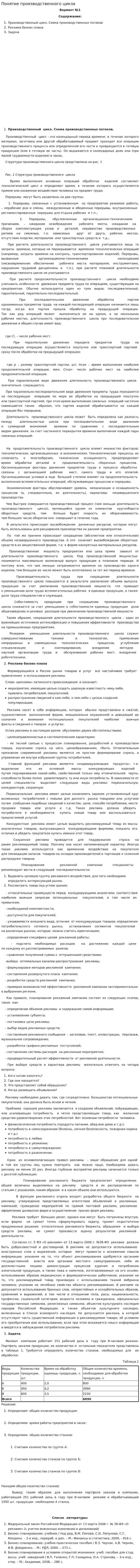 Понятие производственного цикла