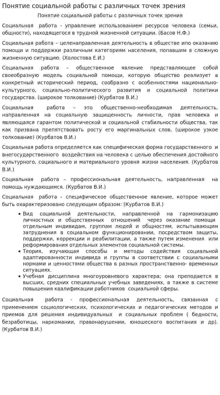 Понятие социальной работы с различных точек зрения