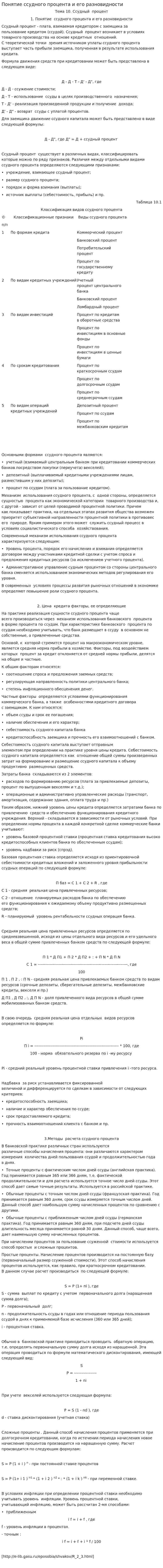 Понятие ссудного процента и его разновидности
