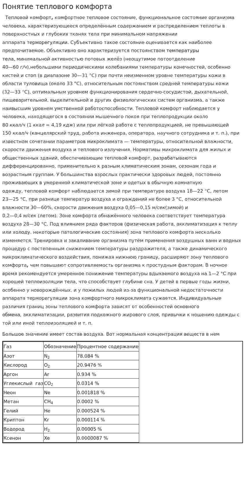 Понятие теплового комфорта
