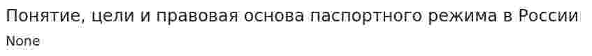 Понятие, цели и правовая основа паспортного режима в России