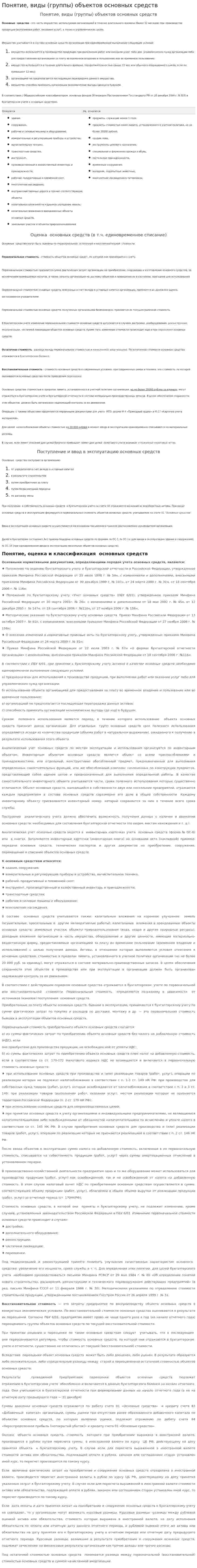 Понятие, виды (группы) объектов основных средств