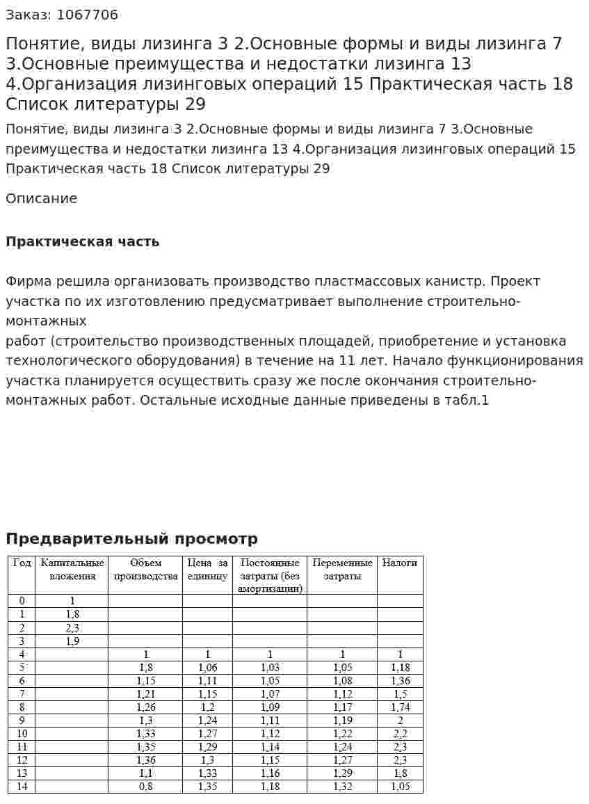 Понятие, виды лизинга 	3 2.Основные формы и виды лизинга 	7 3.Основные преимущества и недостатки лизинга 	13 4.Организация лизинговых операций	15 Практическая часть 	18 Список литературы 	29