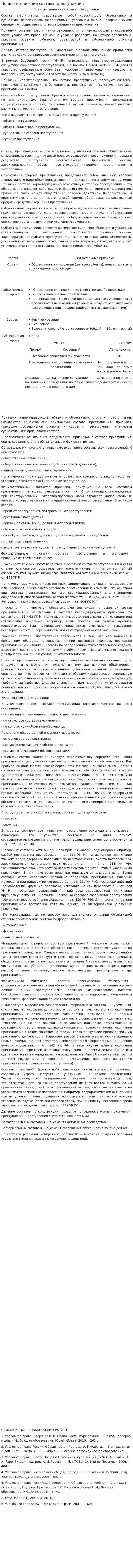 Понятие значение состава преступления